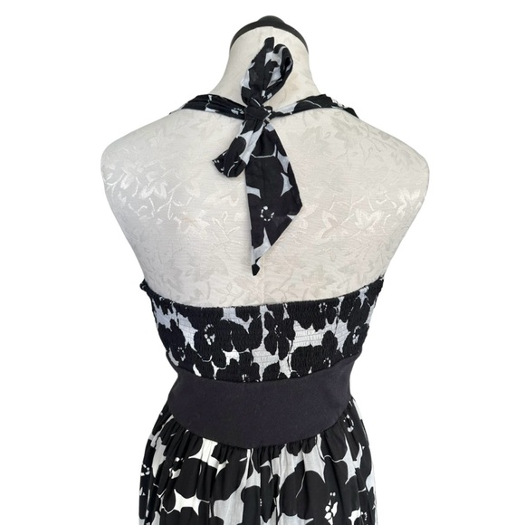 Jonathan Martin Halter Sun Maxi Dress Black & White Floral & Stripes Size 8 - Picture 6 of 14